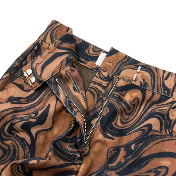 House of Sunny Womens Marble Print Flare Pants Brown Size 2 Split Hem‎ High Rise - Picture 6 of 11